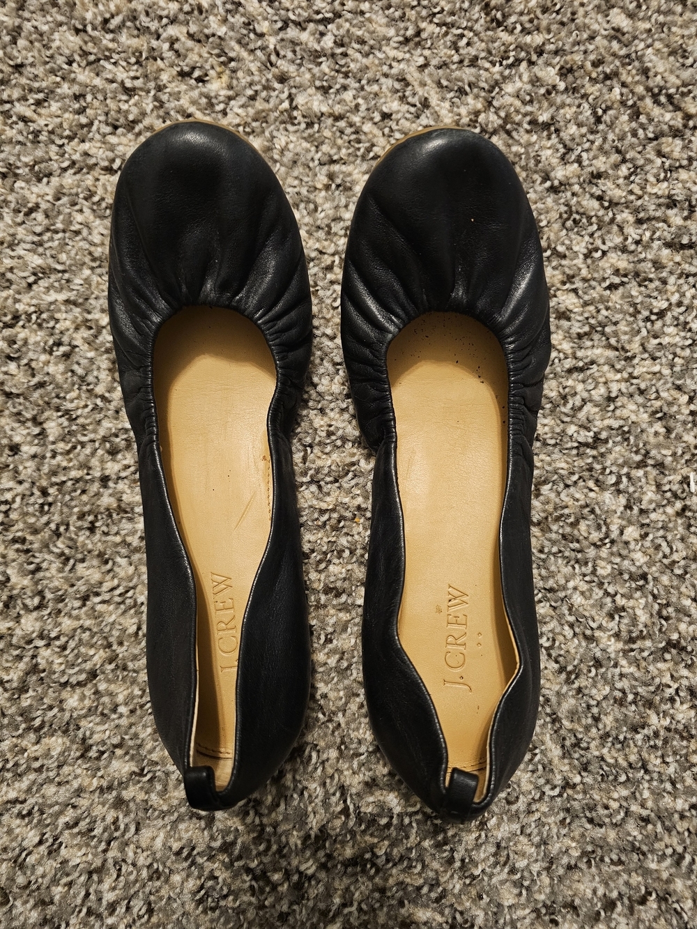J. Crew Black Leather Elastic-Top Hidden Wedge Ballet Flats Size 7.5